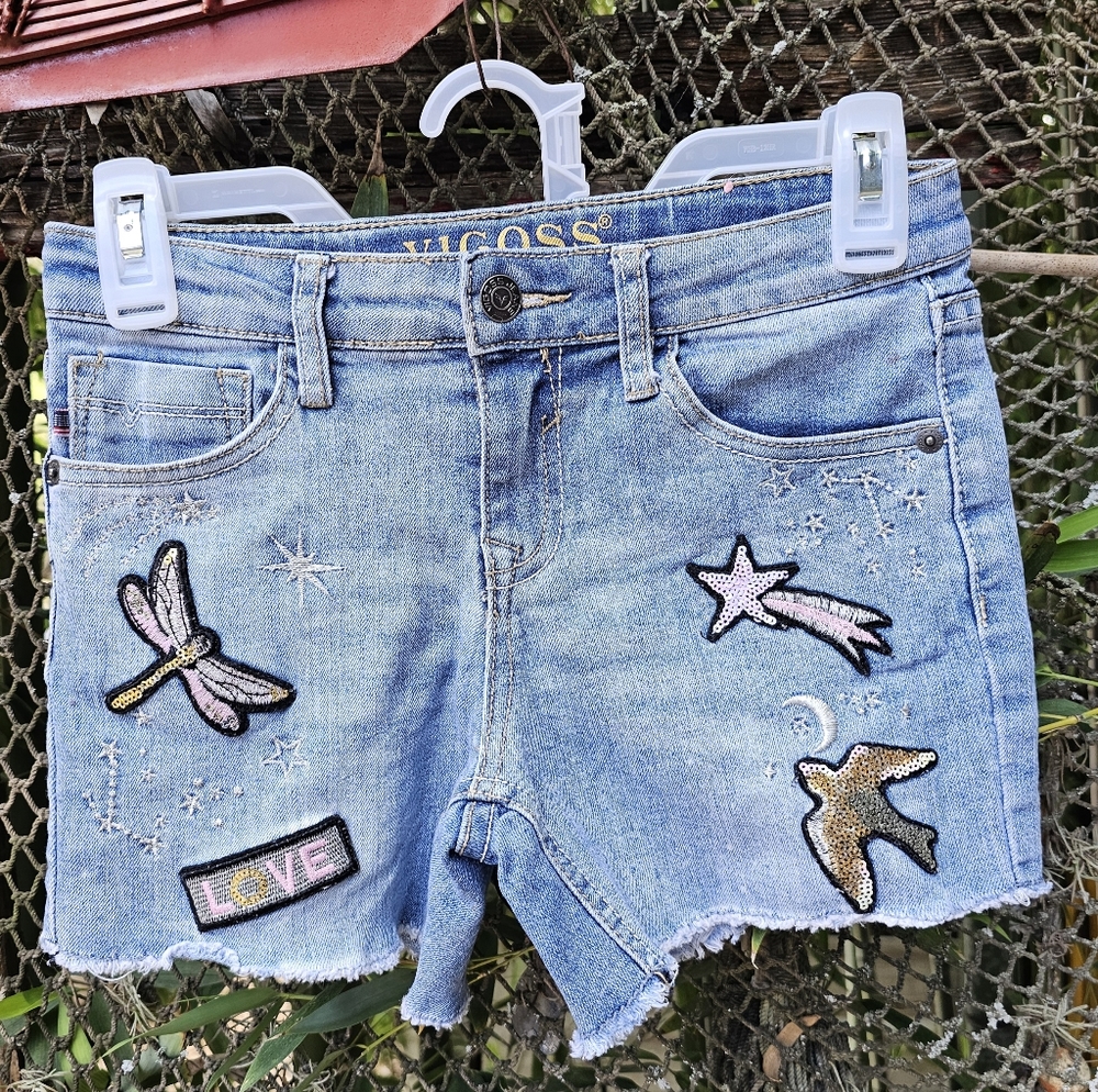 Vigoss Denim Blue Shorts with Side Flowers Sz 12